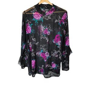 Addition Elle Michel Studio Floral Sheer Long Ruffle Sleeve Feminine